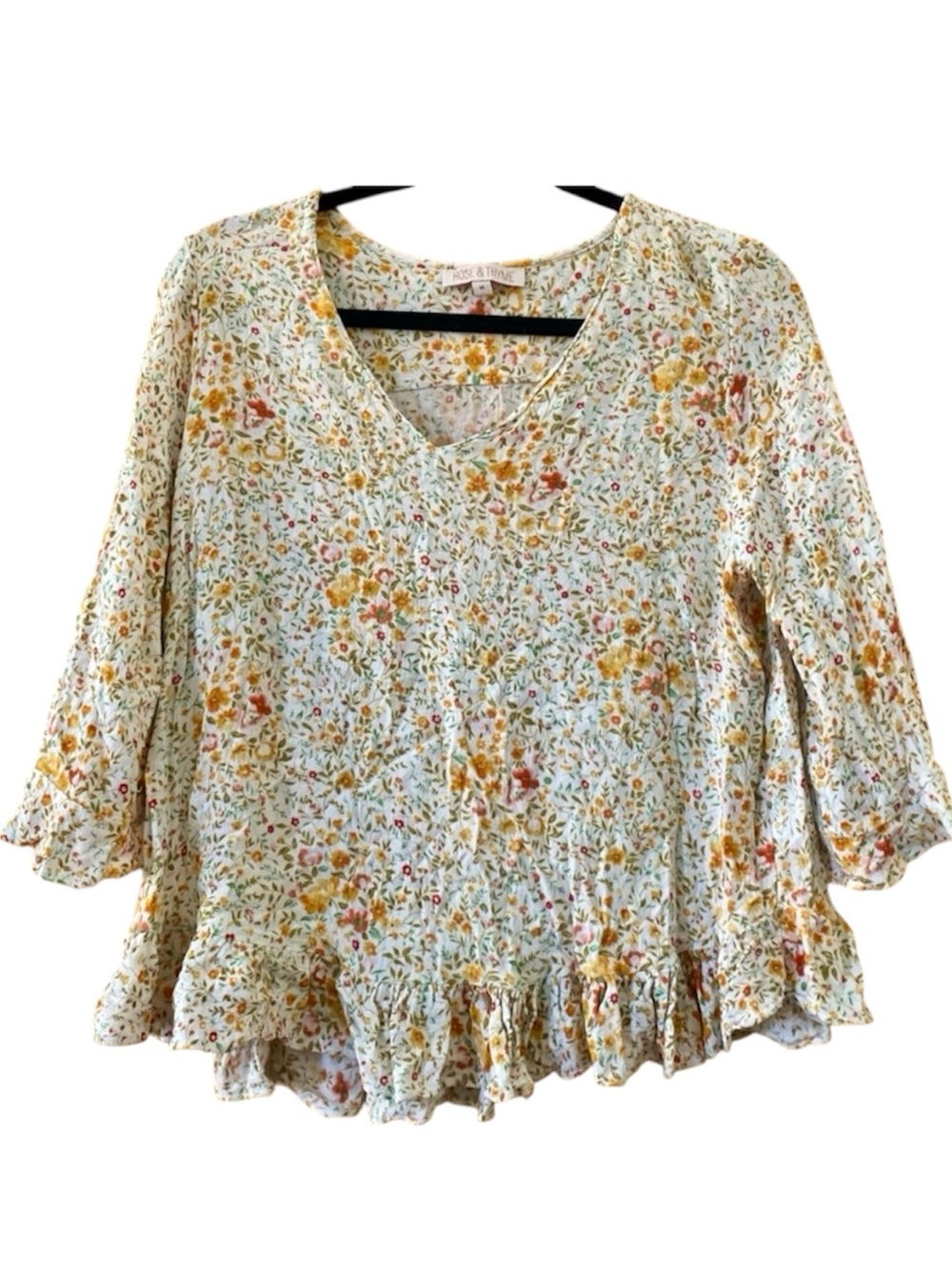 Rose & Thyme Floral Peplum Blouse Cottagecore Ditsy Floral Viscose Top M